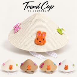 Mũ rơm trẻ em Trend Cap dáng nón lá đính thêu thỏ, mũ che nắng cho bé có dây đeo 2
