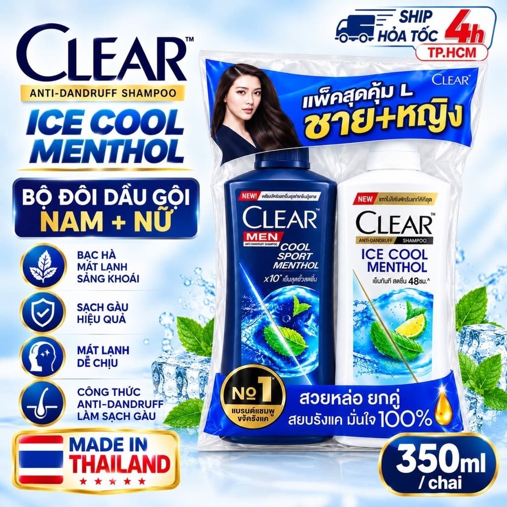 [CHUẨN THÁI] COMBO 2 DẦU GỘI CLEAR MEN THÁI LAN 350ml/chai BẠC HÀ