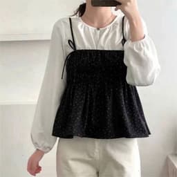 Sét áo kiểu nữ 2 món phối áo voan tơ trắng tay dài kèm áo 2 dây hoa nhí nhún eo xòe nhẹ tiểu thư.CLOTHING MA009977 3