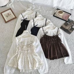 Sét áo kiểu nữ 2 món phối áo voan tơ trắng tay dài kèm áo 2 dây hoa nhí nhún eo xòe nhẹ tiểu thư.CLOTHING MA009977 4