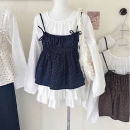 Sét áo kiểu nữ 2 món phối áo voan tơ trắng tay dài kèm áo 2 dây hoa nhí nhún eo xòe nhẹ tiểu thư.CLOTHING MA009977 5