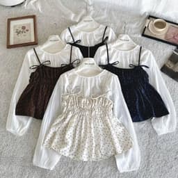 Sét áo kiểu nữ 2 món phối áo voan tơ trắng tay dài kèm áo 2 dây hoa nhí nhún eo xòe nhẹ tiểu thư.CLOTHING MA009977 6