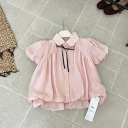 Áo sơ mi voan tơ chấm bi nhí tay ngắn phồng dáng xòe babydoll thắt nơ cổ phong cách tiểu thư basic KENCO MA1113 5