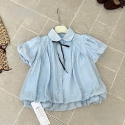 Áo sơ mi voan tơ chấm bi nhí tay ngắn phồng dáng xòe babydoll thắt nơ cổ phong cách tiểu thư basic KENCO MA1113 6