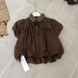 Áo sơ mi voan tơ chấm bi nhí tay ngắn phồng dáng xòe babydoll thắt nơ cổ phong cách tiểu thư basic KENCO MA1113 7