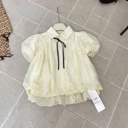 Áo sơ mi voan tơ chấm bi nhí tay ngắn phồng dáng xòe babydoll thắt nơ cổ phong cách tiểu thư basic KENCO MA1113 8