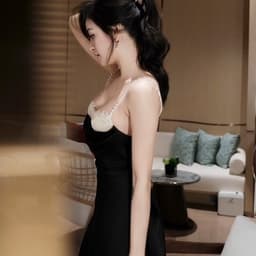 (Dmina) Váy Lụa Hai Dây Ngắn phối viền ren đá ngực quyến rũ tôn dáng sang chảnh 3