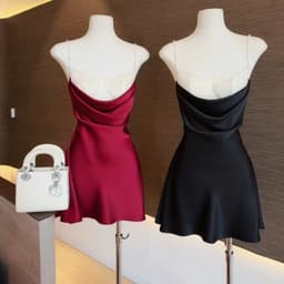 (Dmina) Váy Lụa Hai Dây Ngắn phối viền ren đá ngực quyến rũ tôn dáng sang chảnh 8