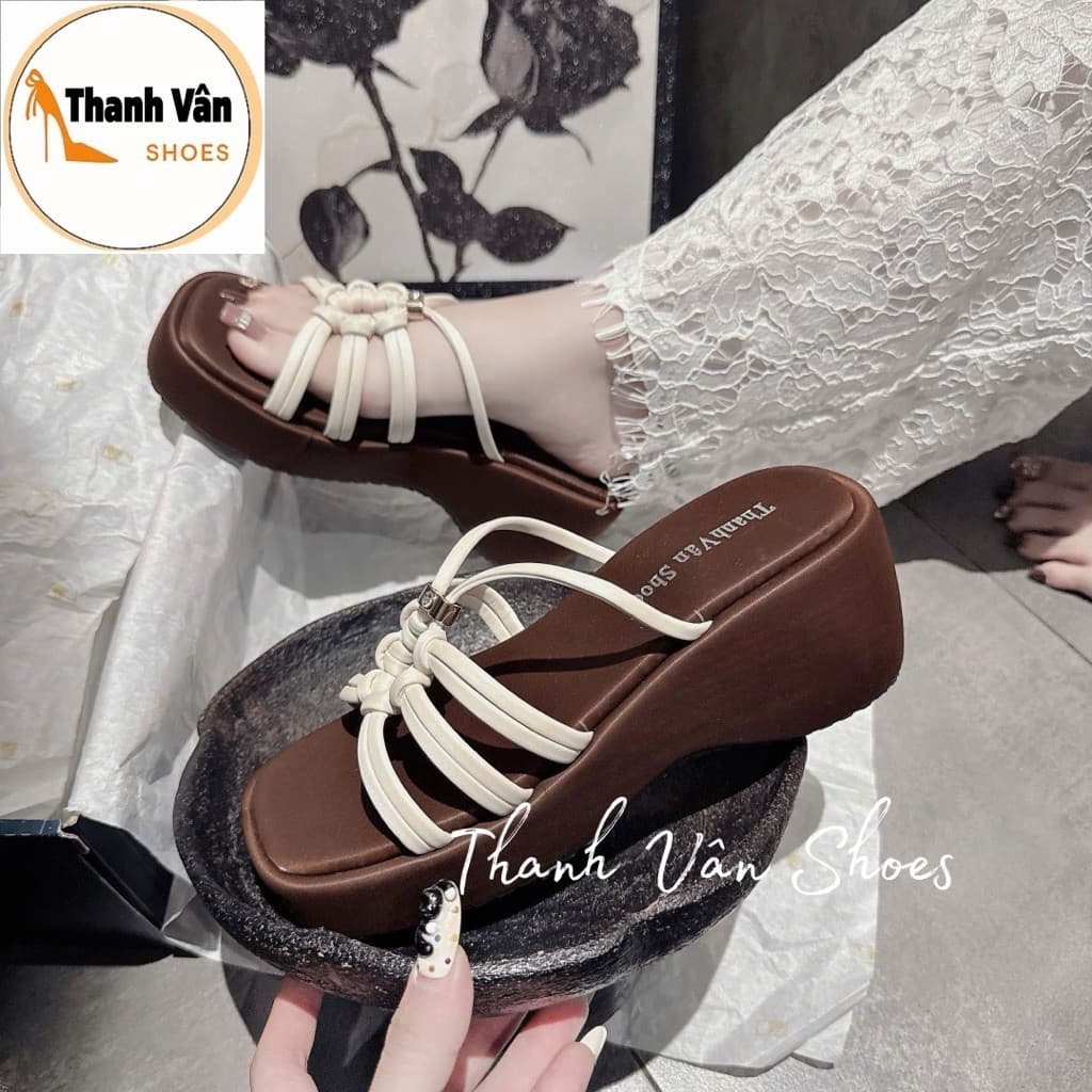 (D0487) _ Dép xuồng quai dây thắt da mềm cao 7 phân_Thanh Vân Shoes_Dép nữ/Dép thời trang