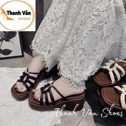 (D0487) _ Dép xuồng quai dây thắt da mềm cao 7 phân_Thanh Vân Shoes_Dép nữ/Dép thời trang 2