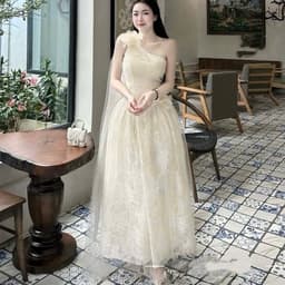 Váy Ren Dự Tiệc Đính Hoa Vai Dáng Dài xukadress 4