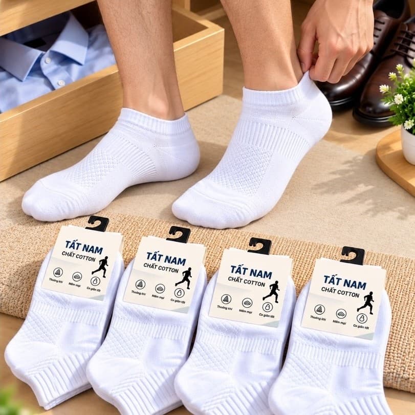 Tất Nam Chất Cotton Mềm Mại Êm Chân 2 Màu Đen Trắng