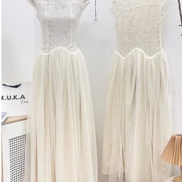 Đầm maxi nữ màu kem tay ngắn ren xòe xòe dáng dài cho cô dâu hoặc buổi dạ hội 9