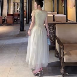 Đầm maxi nữ màu kem tay ngắn ren xòe xòe dáng dài cho cô dâu hoặc buổi dạ hội 6