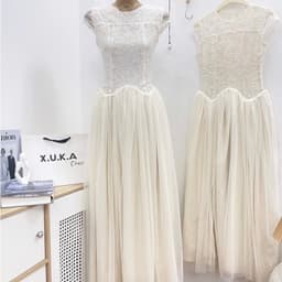 Đầm maxi nữ màu kem tay ngắn ren xòe xòe dáng dài cho cô dâu hoặc buổi dạ hội 8