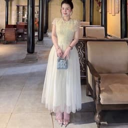 Đầm maxi nữ màu kem tay ngắn ren xòe xòe dáng dài cho cô dâu hoặc buổi dạ hội 7