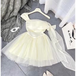 Váy nữ màu kem xếp tầng voan dáng xòe ngắn phong cách dễ thương 7