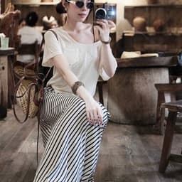 Váy maxi nữ sọc chéo dáng dài phong cách thường ngày màu kem 7