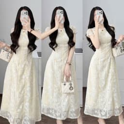 Xukadress _ Váy ren hoa dự tiệc tay ngắn dáng dài sang chảnh 7