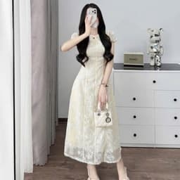 Xukadress _ Váy ren hoa dự tiệc tay ngắn dáng dài sang chảnh 8