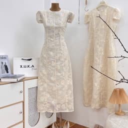 Xukadress _ Váy ren hoa dự tiệc tay ngắn dáng dài sang chảnh 9