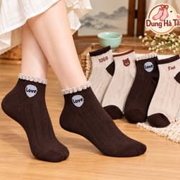 Tất Nữ Cổ Ngắn Chất Cotton Siêu Mềm Mại Co Giãn Tông Màu Tối Sang Chảnh Hoạ Tiết Hoa 1969 4