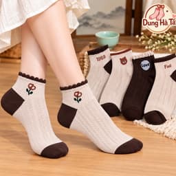 Tất Nữ Cổ Ngắn Chất Cotton Siêu Mềm Mại Co Giãn Tông Màu Tối Sang Chảnh Hoạ Tiết Hoa 1969 3