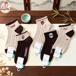 Tất Nữ Cổ Ngắn Chất Cotton Siêu Mềm Mại Co Giãn Tông Màu Tối Sang Chảnh Hoạ Tiết Hoa 1969 5