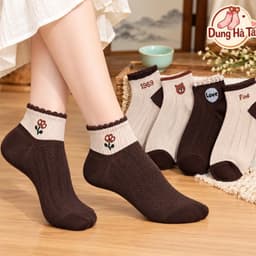 Tất Nữ Cổ Ngắn Chất Cotton Siêu Mềm Mại Co Giãn Tông Màu Tối Sang Chảnh Hoạ Tiết Hoa 1969 1