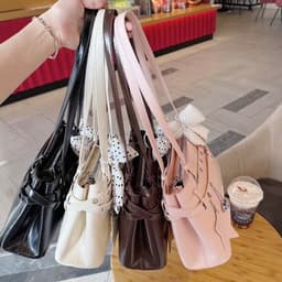 Túi Xách Nữ Dáng Hộp Quai Dài Phối Khóa Kim Loại Và Khăn Nơ Chấm Bi Phong Cách Hàn Quốc 2