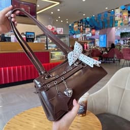 Túi Xách Nữ Dáng Hộp Quai Dài Phối Khóa Kim Loại Và Khăn Nơ Chấm Bi Phong Cách Hàn Quốc 5