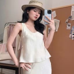 Bộ áo sát nách phối chân váy dài nữ màu kem phong cách thanh lịch 6