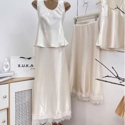 Bộ áo sát nách phối chân váy dài nữ màu kem phong cách thanh lịch 8