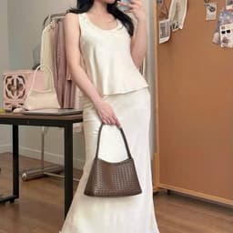 Bộ áo sát nách phối chân váy dài nữ màu kem phong cách thanh lịch 3