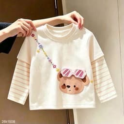 Áo thu đông bé gái, áo cotton dài tay phối kẻ hoạ tiết thú bông đáng yêu cho bé size 9-26kg 3