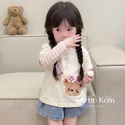 Áo thu đông bé gái, áo cotton dài tay phối kẻ hoạ tiết thú bông đáng yêu cho bé size 9-26kg 5
