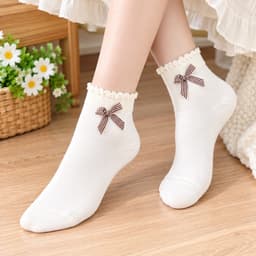 Tất Nữ Cổ Ngắn Cotton Kẻ Tăm Họa Tiết Nơ Tiểu Thư alyMềm Mại Co Giãn Thoáng Khí Phong Cách Hàn Quốc Freesize 35-40 2
