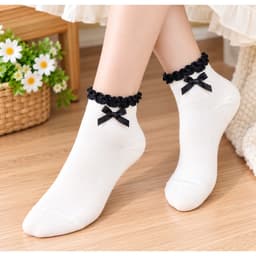 Tất Nữ Cổ Ngắn Cotton Kẻ Tăm Họa Tiết Nơ Tiểu Thư alyMềm Mại Co Giãn Thoáng Khí Phong Cách Hàn Quốc Freesize 35-40 5