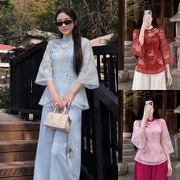 Set Pháp Phục Lụa Nữ “Thêu Hoa” Áo Tay Lỡ Dáng Xòe Phối Quần Ống Rộng Thanh Lịch Đi Chùa Lễ Tết 2027 Kieupham.shop 3