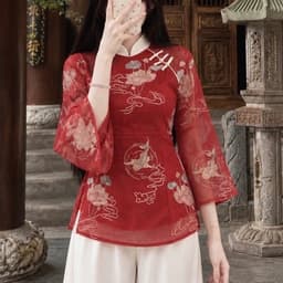 Set Pháp Phục Lụa Nữ “Thêu Hoa” Áo Tay Lỡ Dáng Xòe Phối Quần Ống Rộng Thanh Lịch Đi Chùa Lễ Tết 2027 Kieupham.shop 2