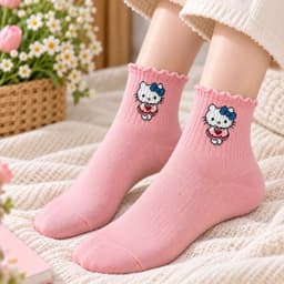 Tất Nữ Cổ Cao Set 10 Đôi Chất cotton Hoạ Tiết Hell kitti Mới  Siêu Xinh 2