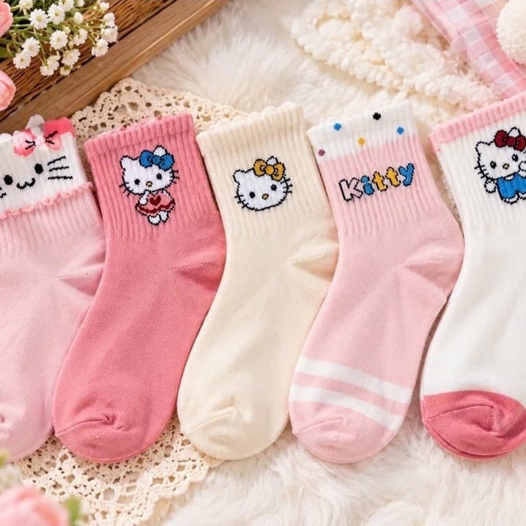 Tất Nữ Cổ Cao Set 10 Đôi Chất cotton Hoạ Tiết Hell kitti Mới  Siêu Xinh