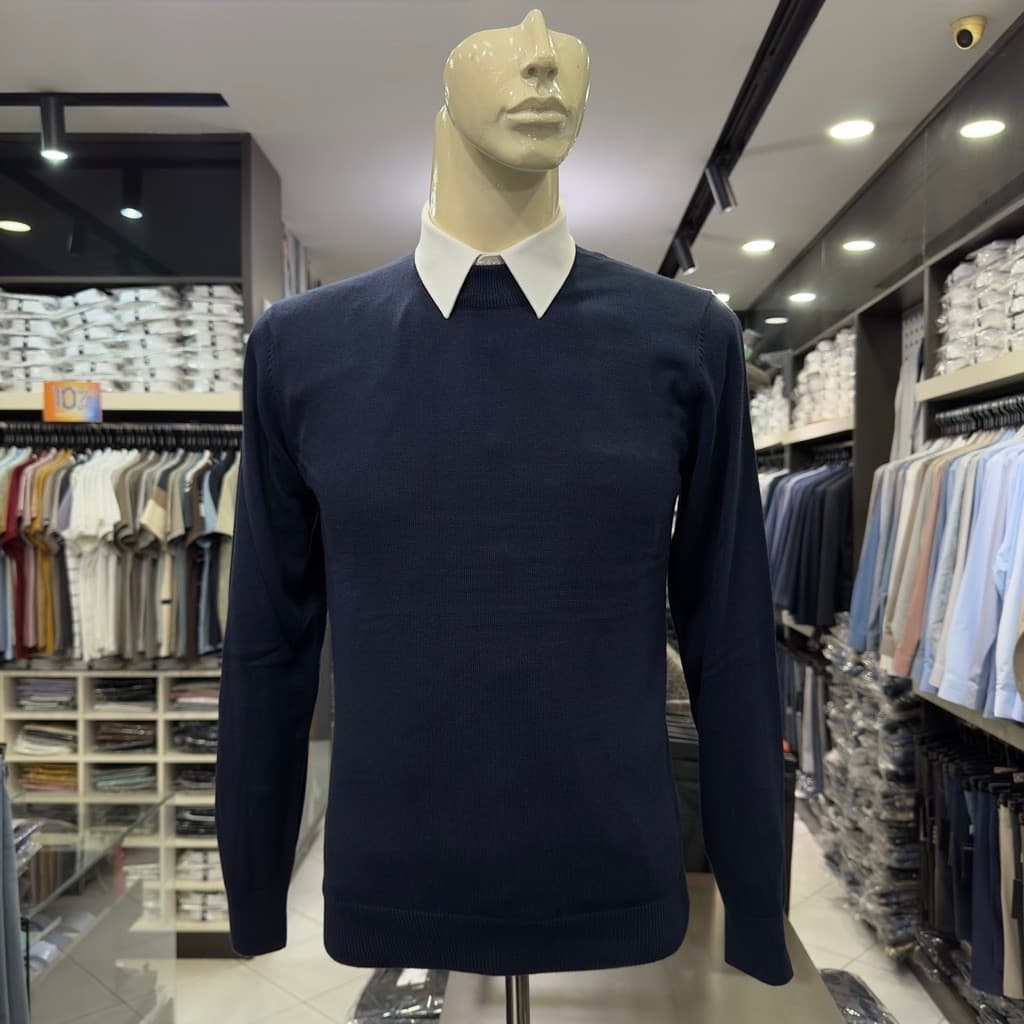 Áo len nam Owen màu xanh tím than cổ tròn regular fit ALC266516_NA