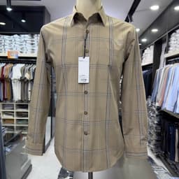 Áo sơ mi nam Owen dài tay màu nâu kẻ regular fit vạt bầu vải sợi tre AR260671DT 4