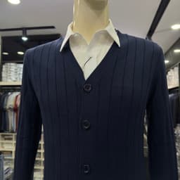Áo len nam Owen màu xanh tím than hoạ tiết chìm cổ tim cài khuy cardigan regular fit ALD266505_NA 3