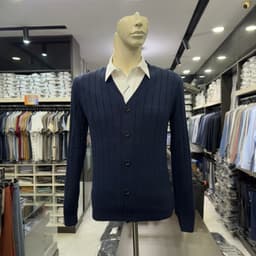 Áo len nam Owen màu xanh tím than hoạ tiết chìm cổ tim cài khuy cardigan regular fit ALD266505_NA 6