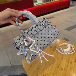 Túi Xách Nữ Họa Tiết Chấm Bi Đính Sao Bạc Phong Cách Hàn Quốc, Túi Mini Kèm Quai Đeo Chéo Dễ Thương 6