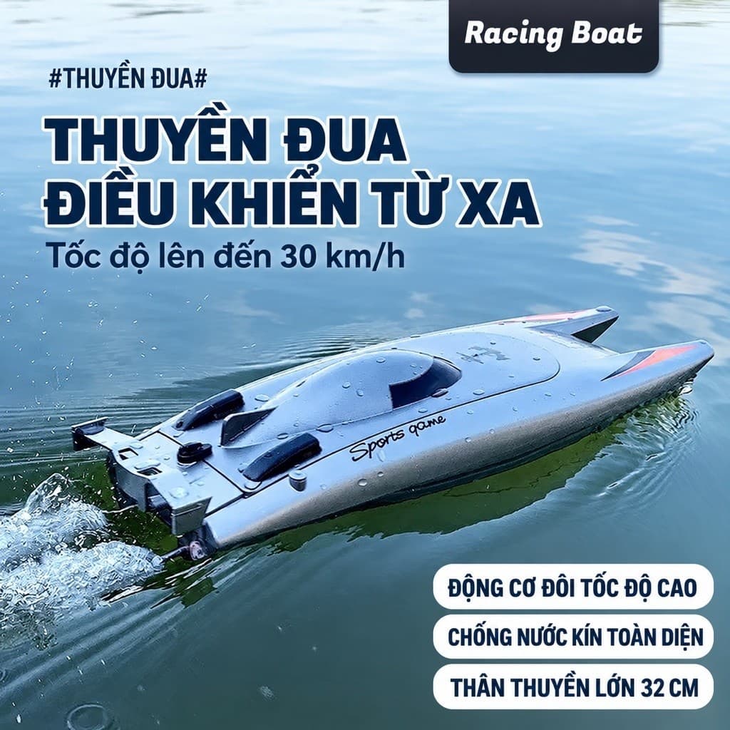 Thuyền đua  [ RC ]điều khiển từ xa tốc độ cao thân thuyền 32cm chống nước kín toàn diện, pin sạc lớn