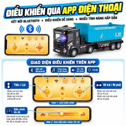 Xe ben hợp kim điều khiển từ xa , điều khiển được qua app , thùng tháo rời , pin sạc 5
