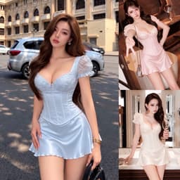 Set Váy Lụa Queen Phối Ren Hoa Tay Phồng Cúp Dáng Corset Tôn Eo Chân Váy A Tiểu Thư Quyến Rũ Kieupham.shop 6